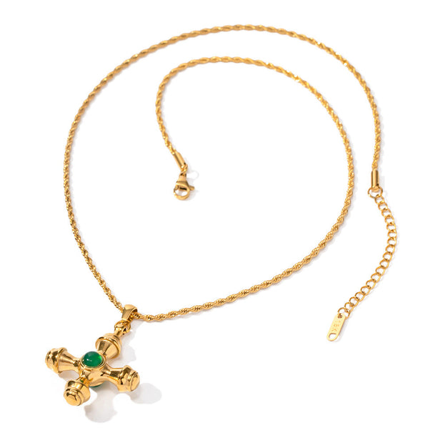 18K Gold Stainless Steel Cross Shelf Necklace - Memoriex 