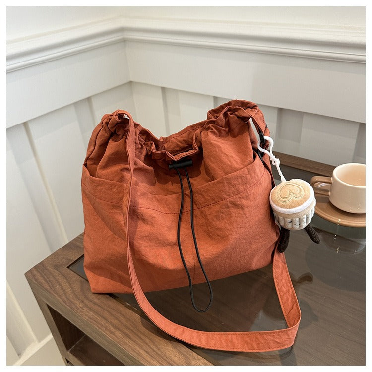 New large capacity waterproof nylon cloth drawstring pleated shoulder bag travel leisure crossbody bucket bag - Memoriex 