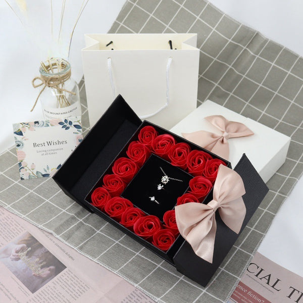 16 roses eternal flower gift box |  holiday necklace ring bracelet Valentine's Day jewelry packaging box Double door