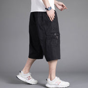 Men's loose casual shorts with cropped pants solid color middle-aged and elderly work pants - Memoriex