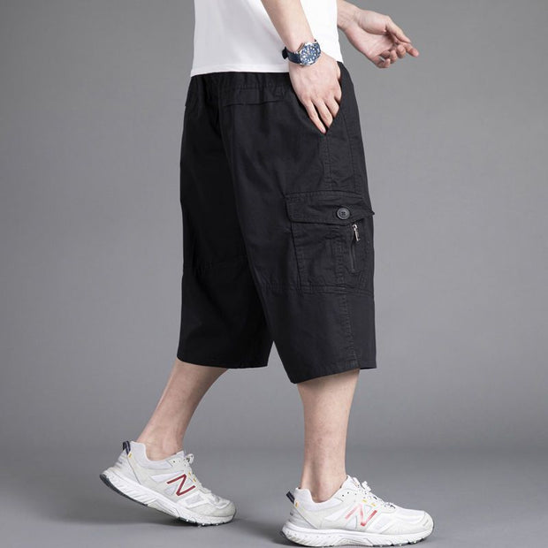 Men's loose casual shorts with cropped pants solid color middle-aged and elderly work pants - Memoriex