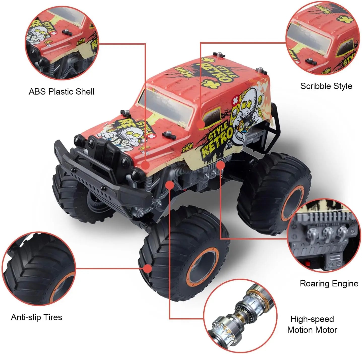 1:14 All Terrain Off-Road 2.4Ghz Remote Control Monster Trucks for Boys with LED Lights (Orange) - Memoriex 