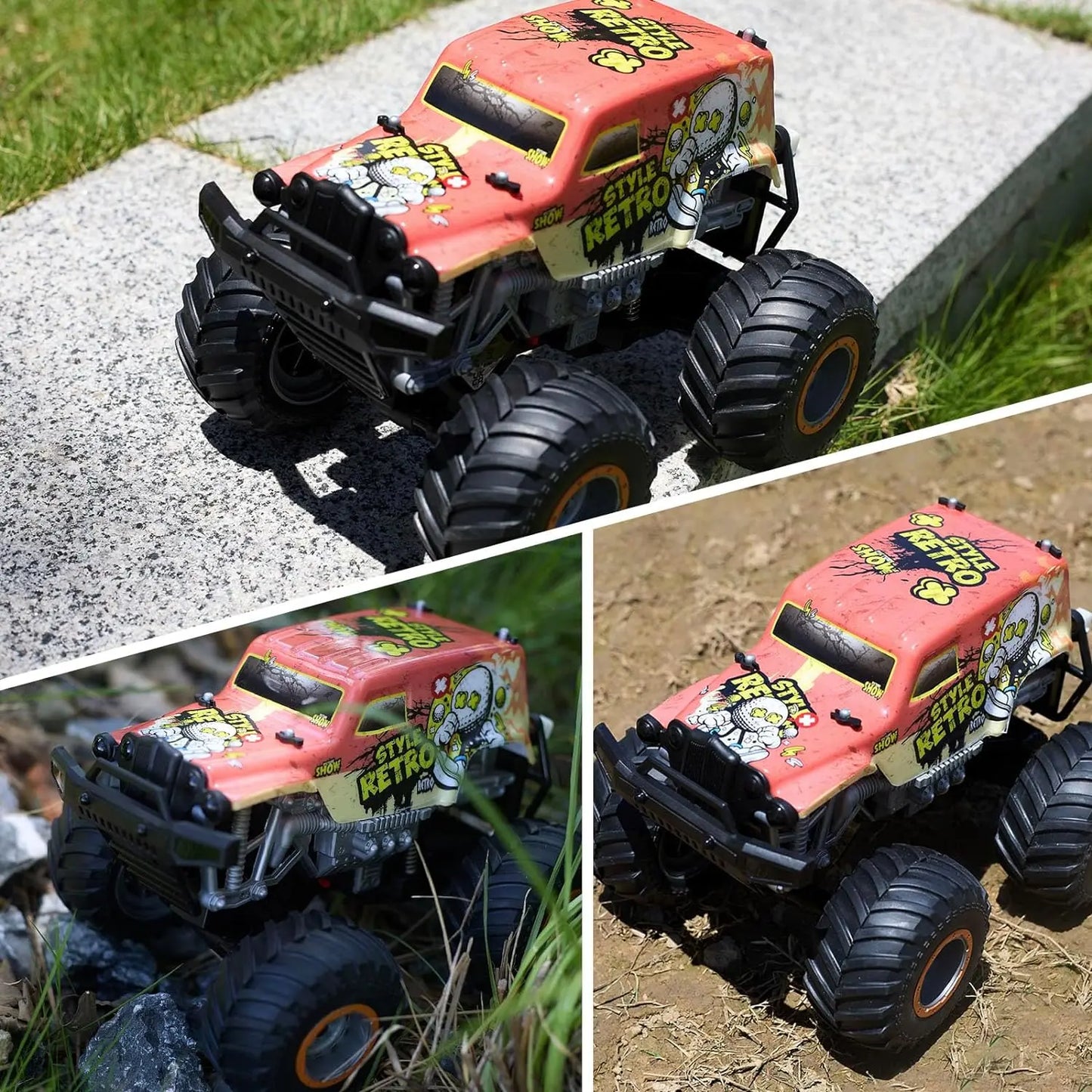 1:14 All Terrain Off-Road 2.4Ghz Remote Control Monster Trucks for Boys with LED Lights (Orange) - Memoriex 