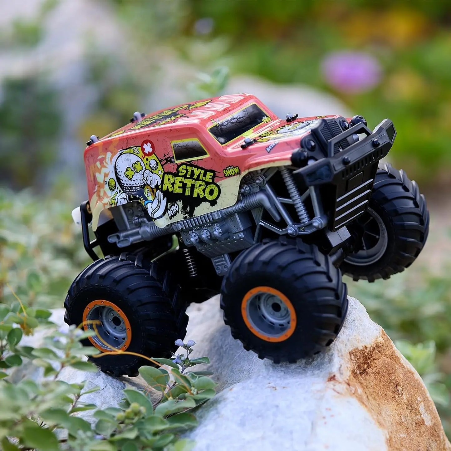 1:14 All Terrain Off-Road 2.4Ghz Remote Control Monster Trucks for Boys with LED Lights (Orange) - Memoriex 