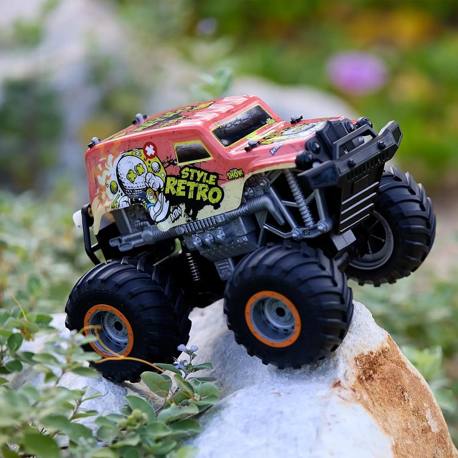 1:14 All Terrain Off-Road 2.4Ghz Remote Control Monster Trucks for Boys with LED Lights (Orange) - Memoriex 