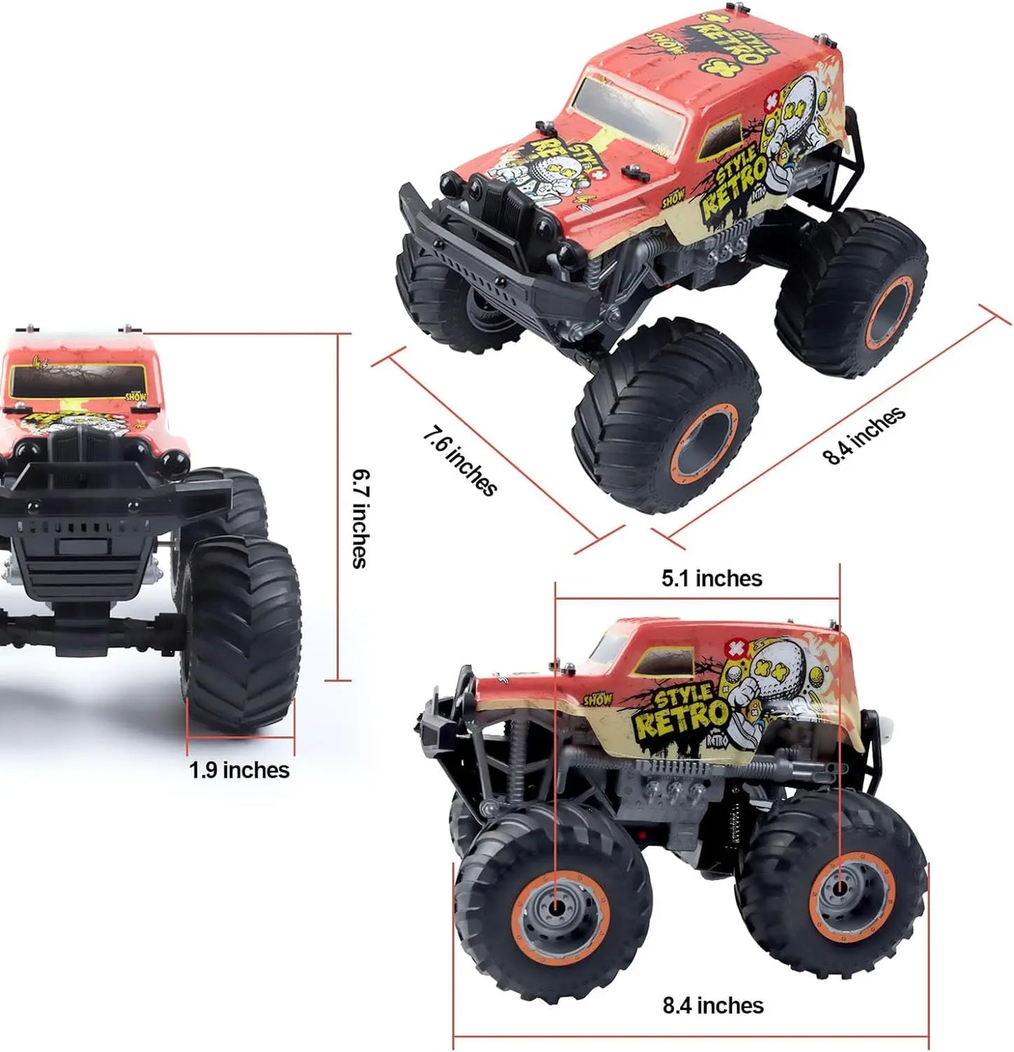 1:14 All Terrain Off-Road 2.4Ghz Remote Control Monster Trucks for Boys with LED Lights (Orange) - Memoriex 