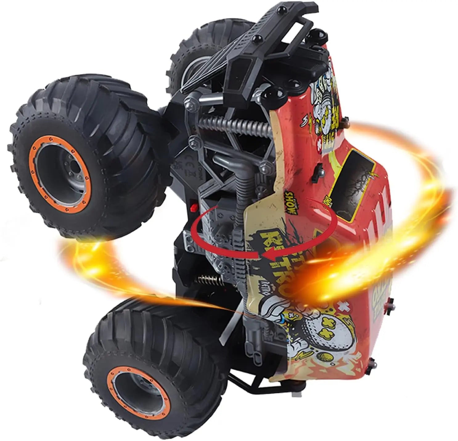 1:14 All Terrain Off-Road 2.4Ghz Remote Control Monster Trucks for Boys with LED Lights (Orange) - Memoriex 