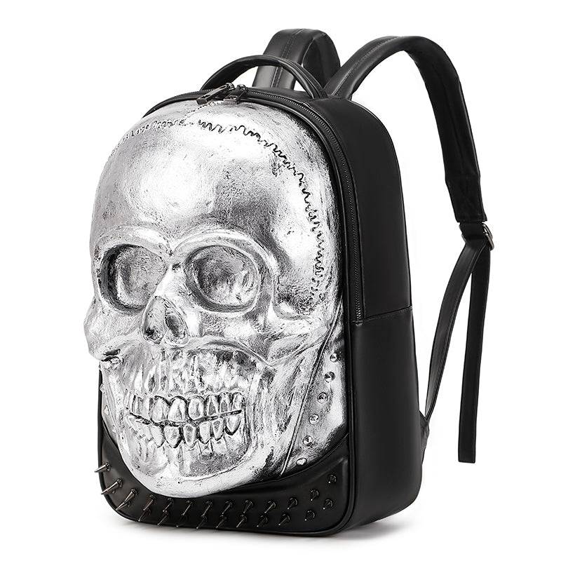 Cool Unisexs 3D Skull Backpack , Smiling Skull Backpack , Studded Large Volumn Laptop Backpack-4