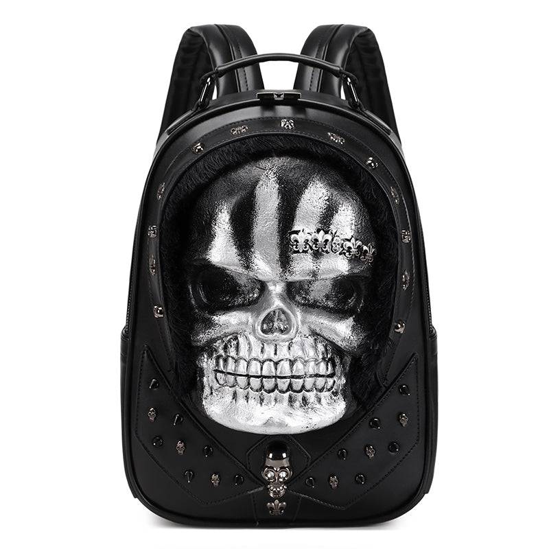 3D Skull Backpack,Skull  Studded, With Hair Backpack-2