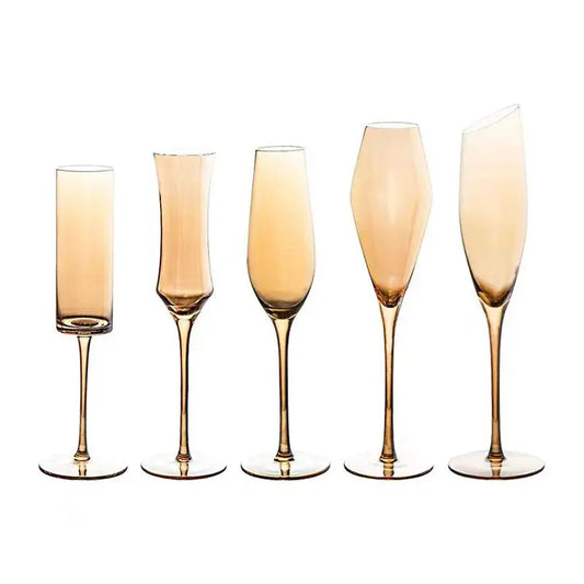 1pcs Nordic Golden Unleaded Crystal Wine Glass Luxury Amber Handmade Champagne Glasses Cocktail Goblet Set Bar Family Drinkware - Memoriex 