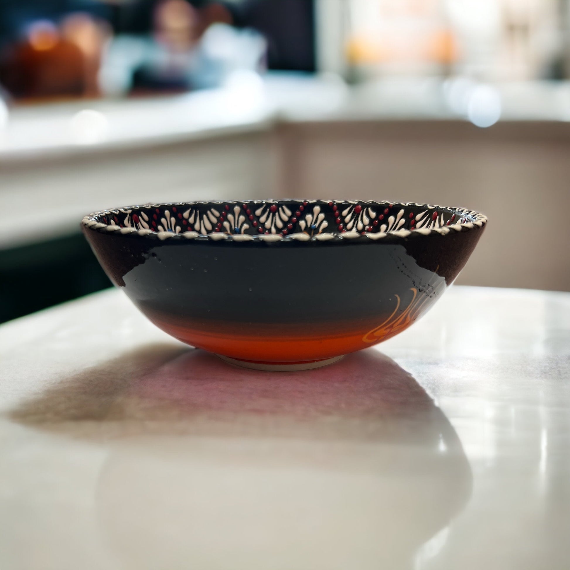 Handmade Ceramic Bowl Tulip Orange to Black 21cm-2