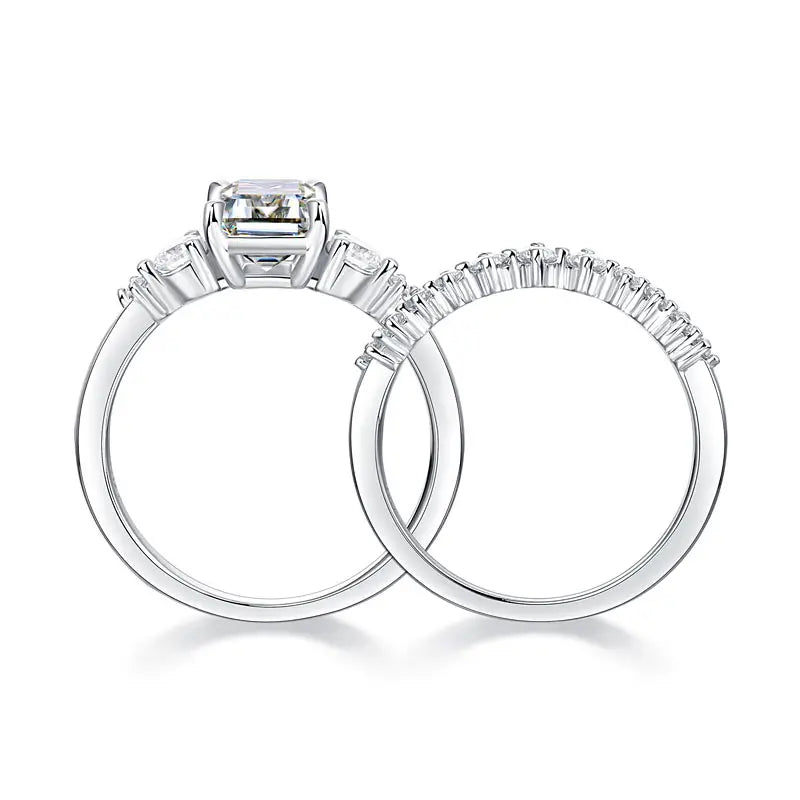 2 Carat Emerald Cut Moissanite Diamond  Ring Set ( 2 pcs) 925 Sterling Silver MFR8368-5