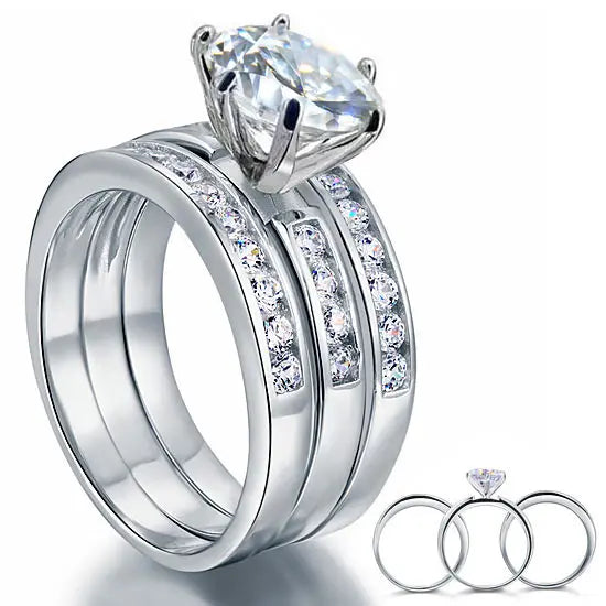 2 Ct Created Diamond 925 Sterling Silver Wedding Engagement Ring Set 3-Pcs XFR8101-0