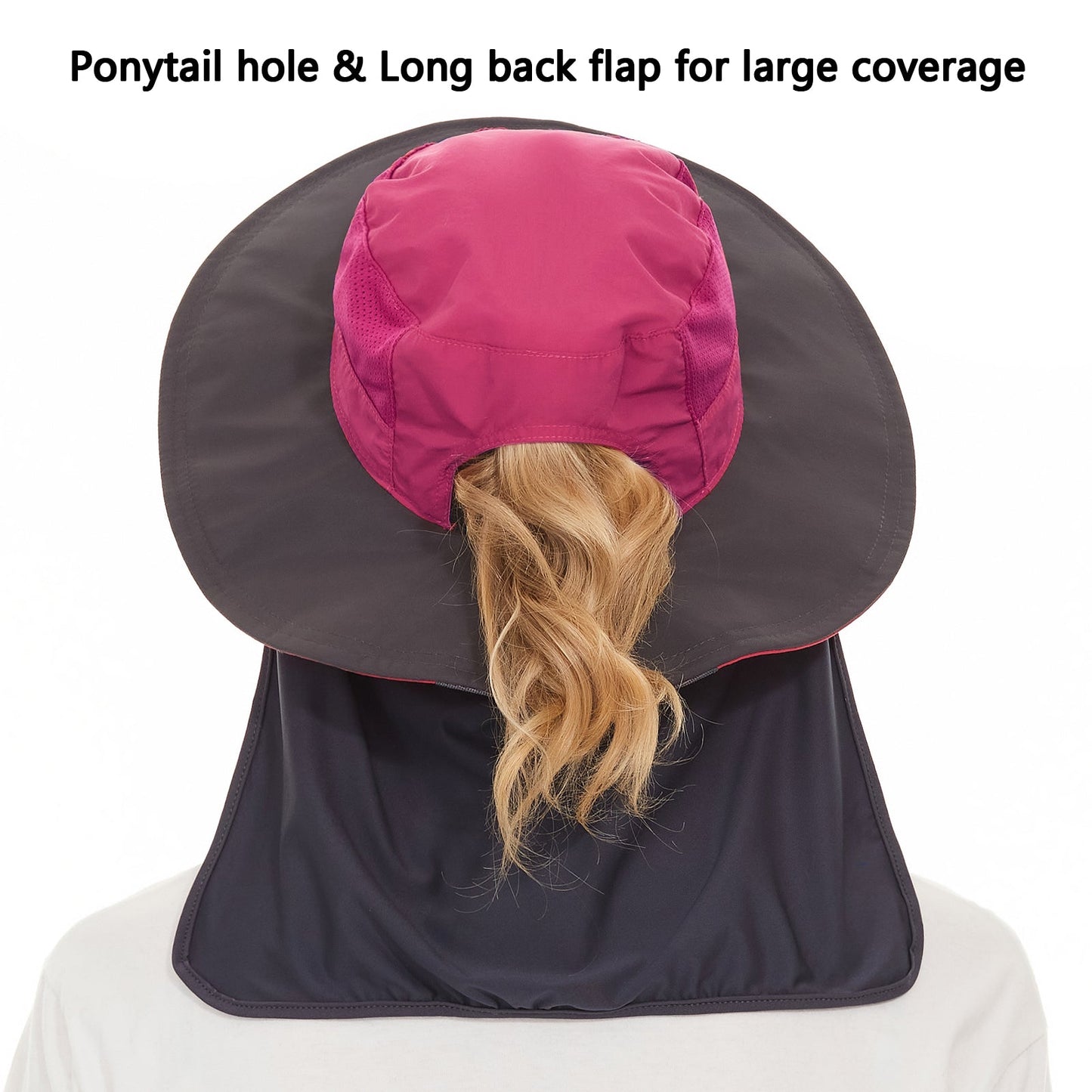 Women's UPF 50+ Sun Hat with Ponytail Hole Neck Flap FH05W-1