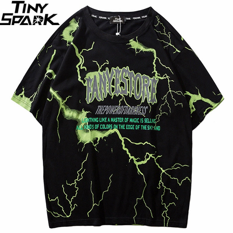 Mens Hip Hop Dark Lightning Tshirt Streetwear Summer Cotton Harajuku T-Shirts Short Sleeve Tops Tees Street Wear-0