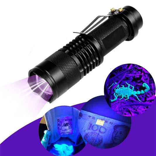 Vibe Geeks Mini LED Zoomable UV Flashlight Ultraviolet Flashlight Black Light Fake Bill and Urine Stain Detector- Battery Operated-0