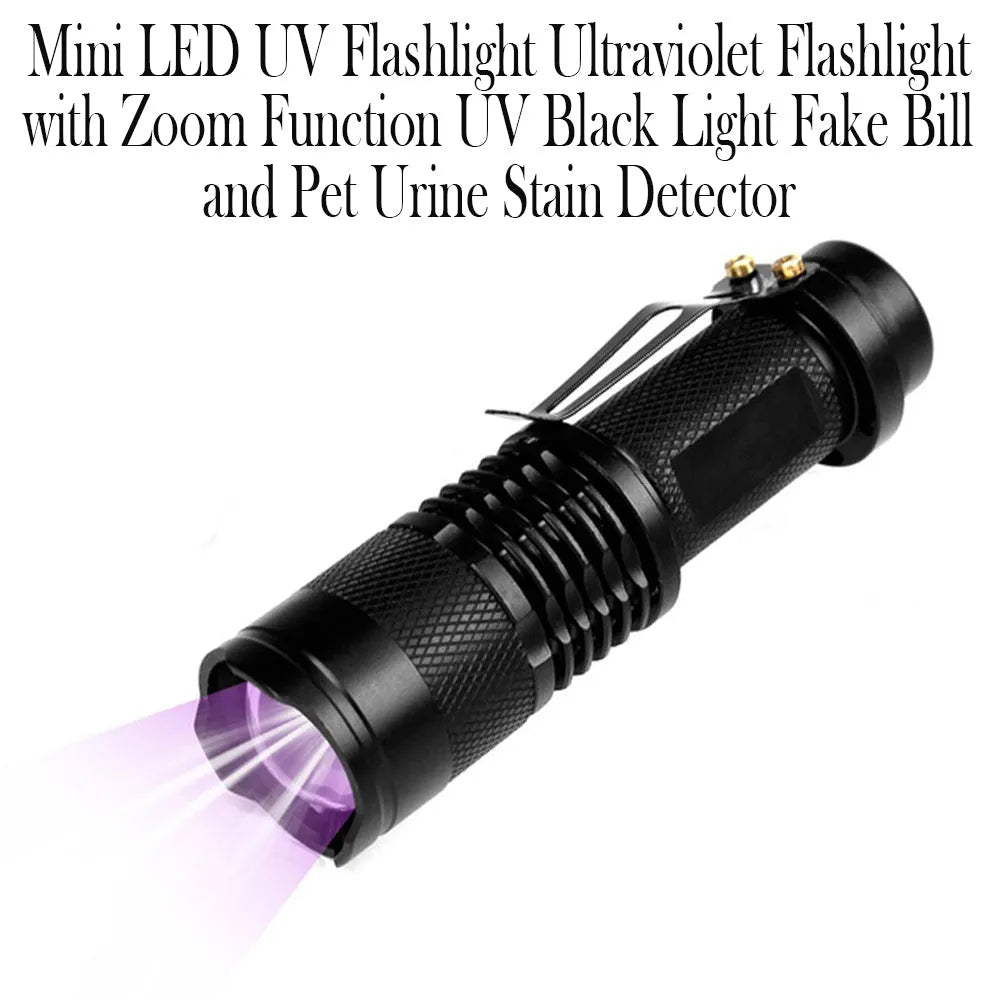 Vibe Geeks Mini LED Zoomable UV Flashlight Ultraviolet Flashlight Black Light Fake Bill and Urine Stain Detector- Battery Operated-2