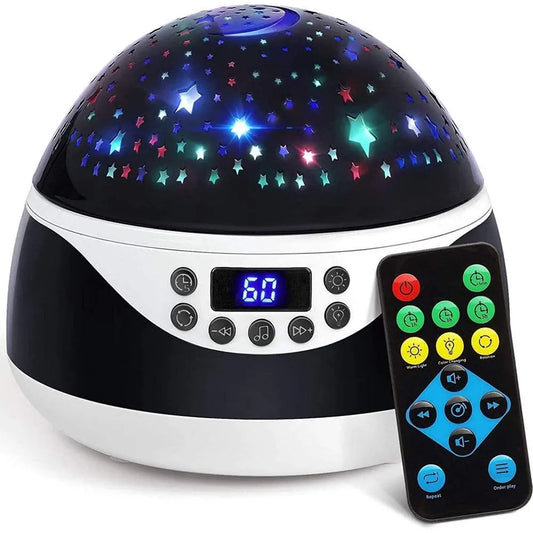 USB Plugged-in, Battery Powered Rotating Projector Night Light with Music-0