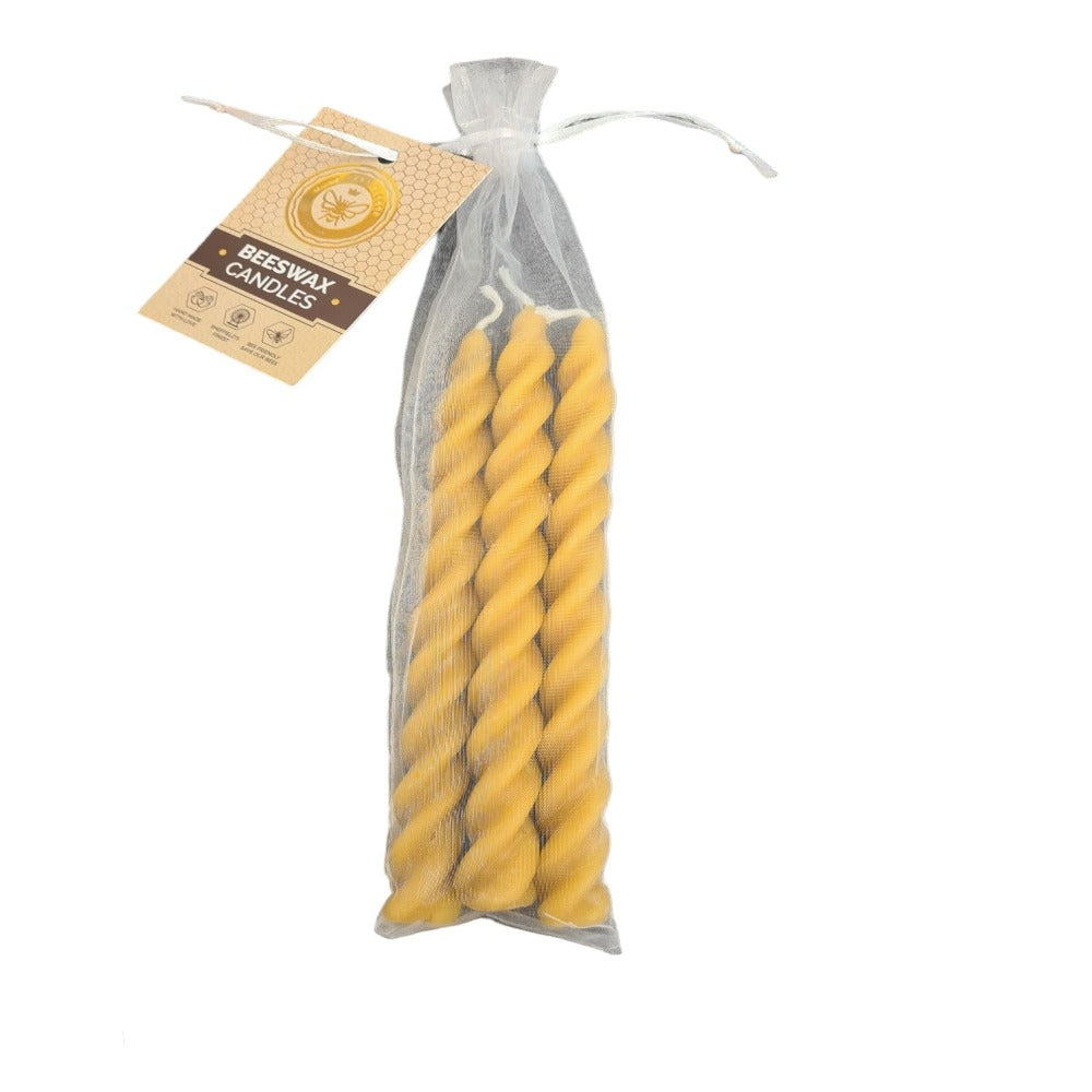 Three Beeswax Twisted Table Candles-1