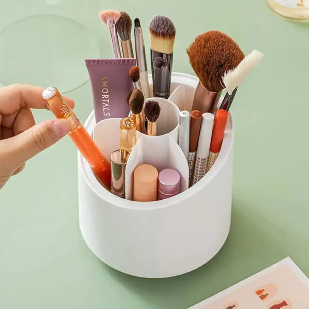 Vibe Geeks 360° Rotating Compartment Dustproof Makeup Brushes Storage Organizer-4