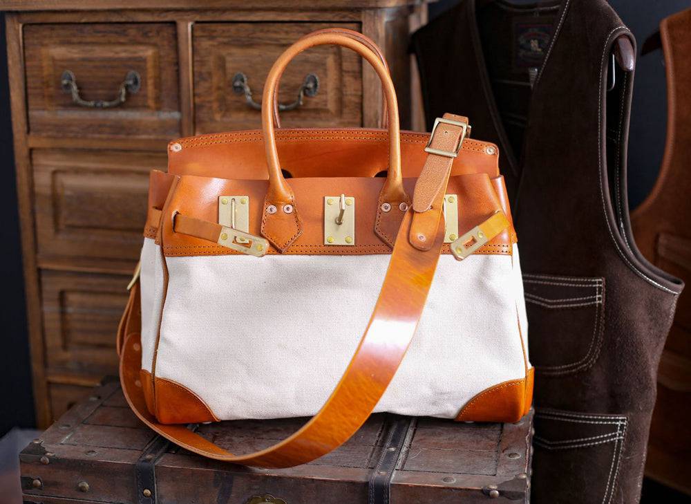 Womens Genuine Vintage Oil Wax Leather Top Handle Canvas Bag Large-0