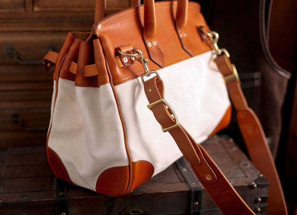 Womens Genuine Vintage Oil Wax Leather Top Handle Canvas Bag Large-2