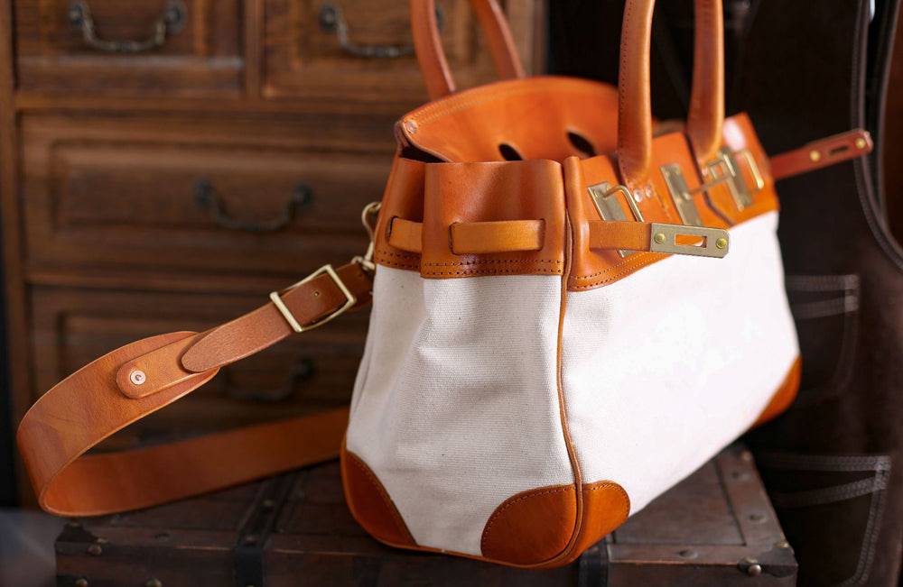 Womens Genuine Vintage Oil Wax Leather Top Handle Canvas Bag Large-4