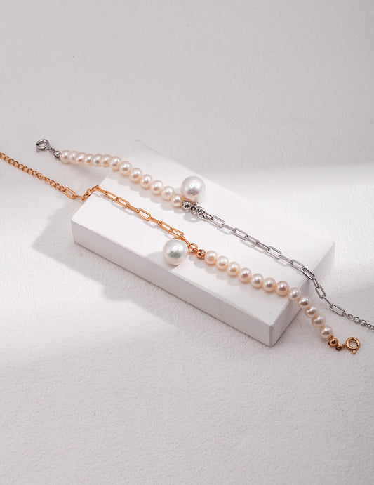 Half Chain Half Pearl Pendant Bracelet-0