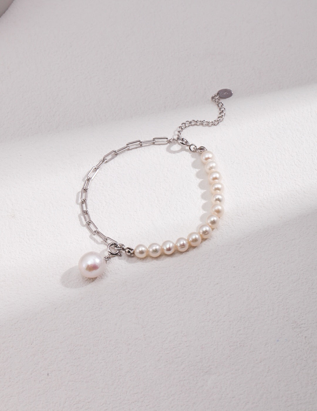 Half Chain Half Pearl Pendant Bracelet-2