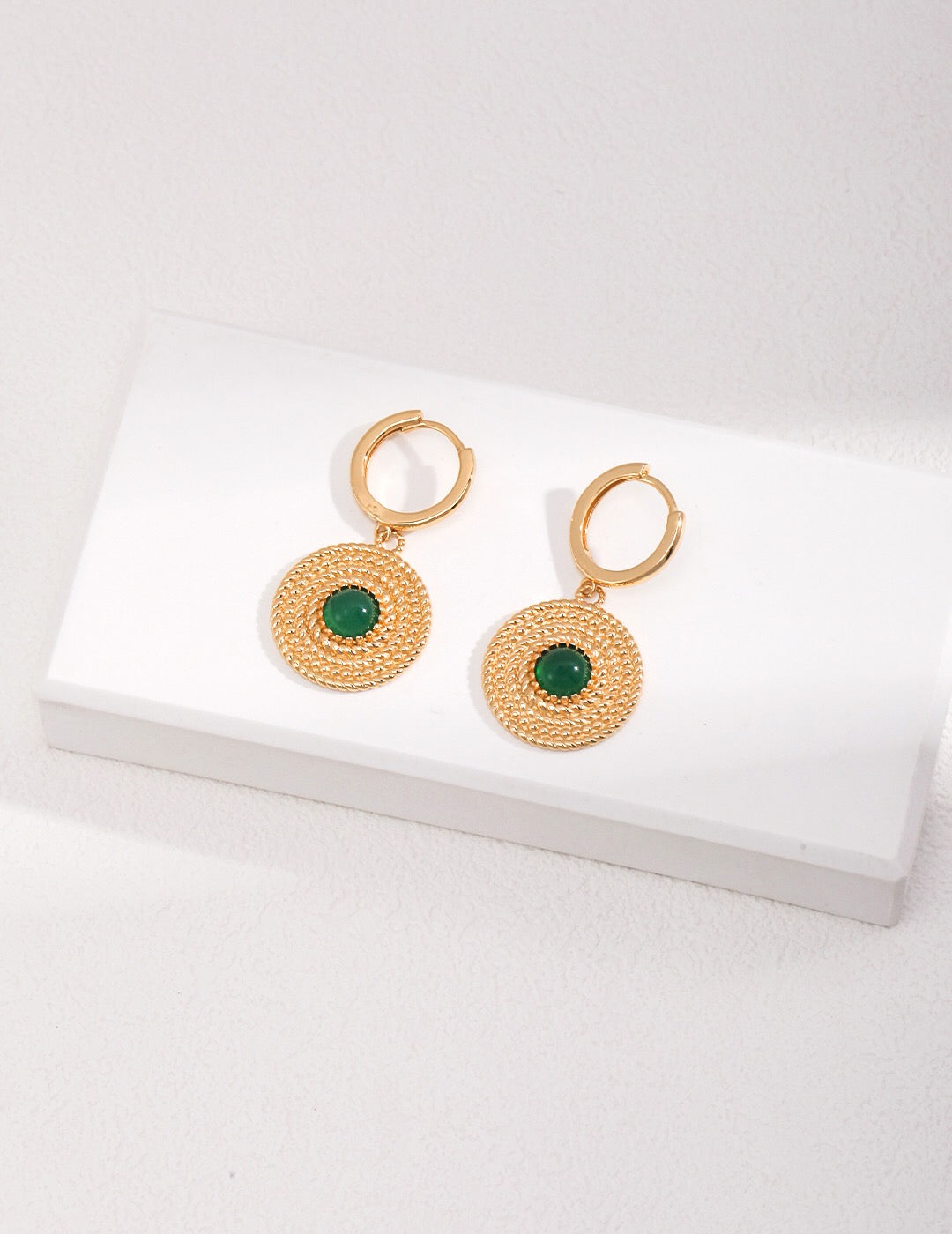 Round Green Pith Earrings-0