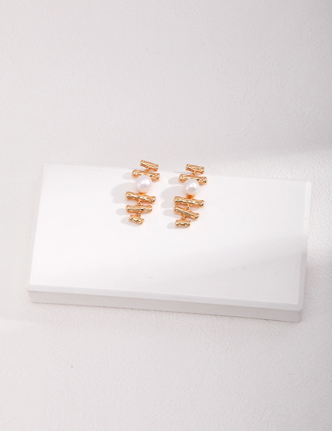 Dainty Geometric Pearl Earrings-0