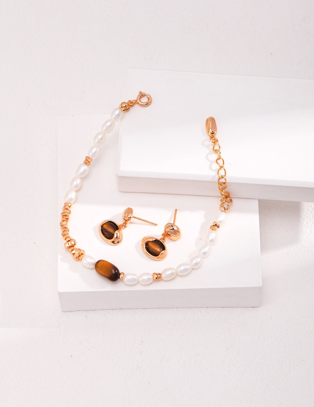 Tiger Eye Stone Pearl Bracelet-2