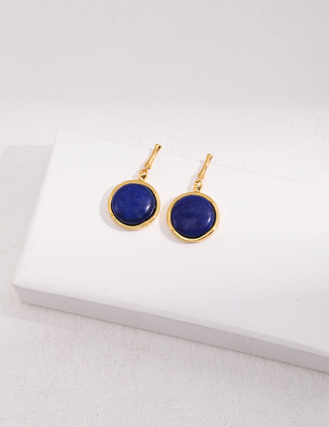 Natural Lapis Lazuli Stone Round Earrings-0