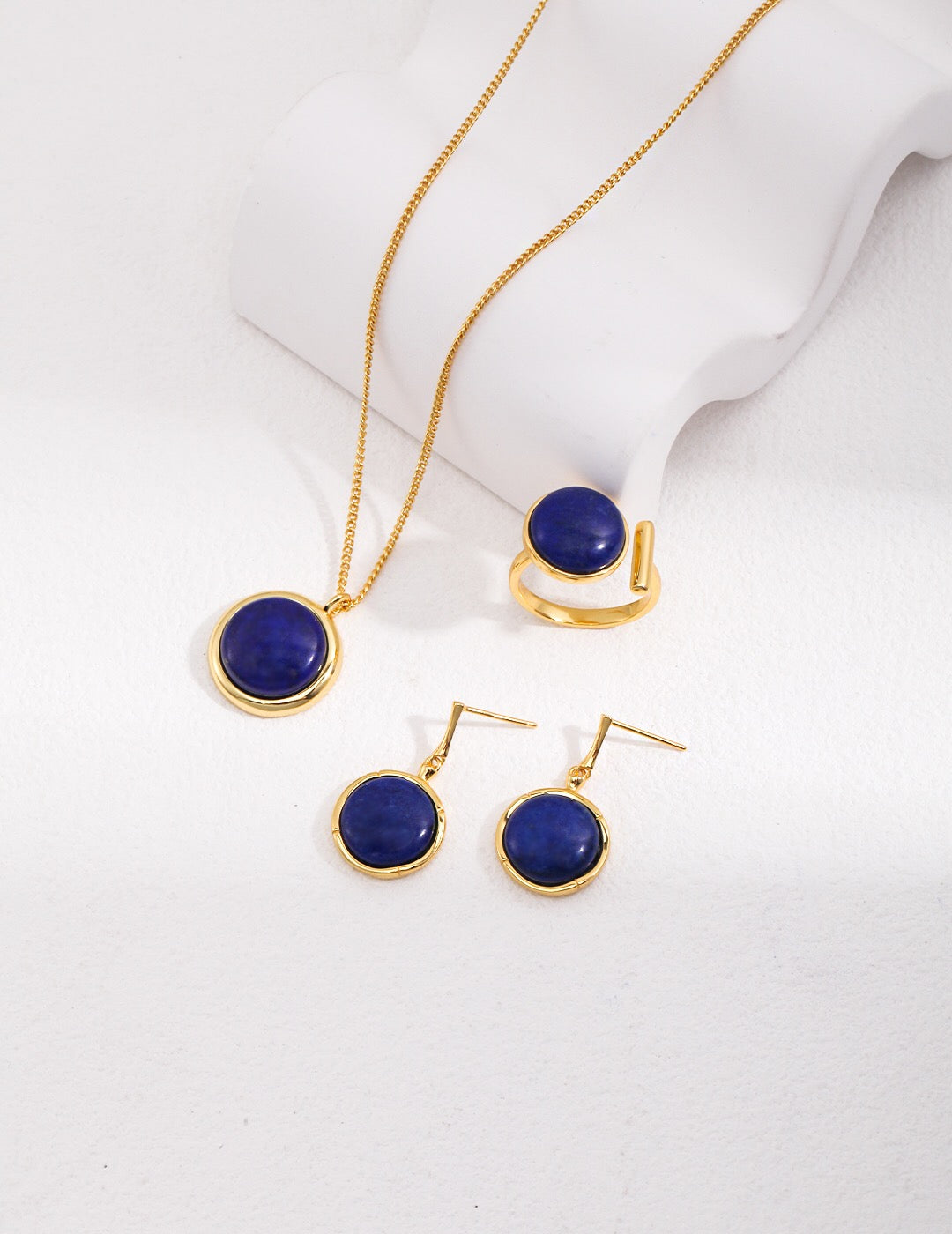 Natural Lapis Lazuli Stone Round Earrings-1