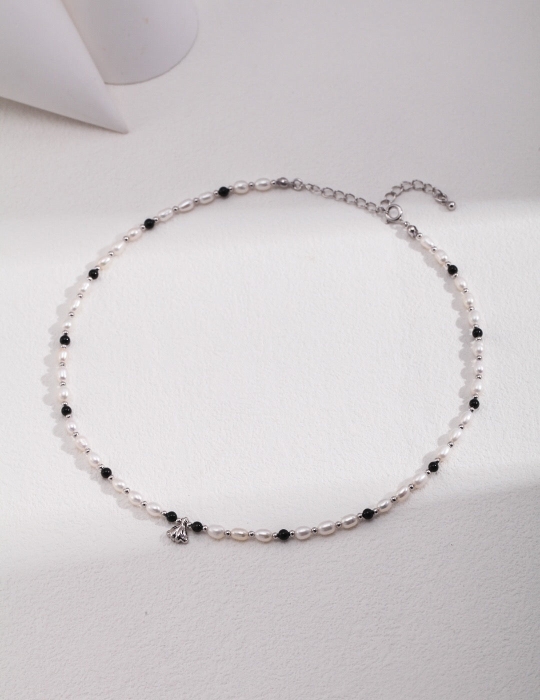 Spaced Black Onyx Pearl Pendant Necklace-1