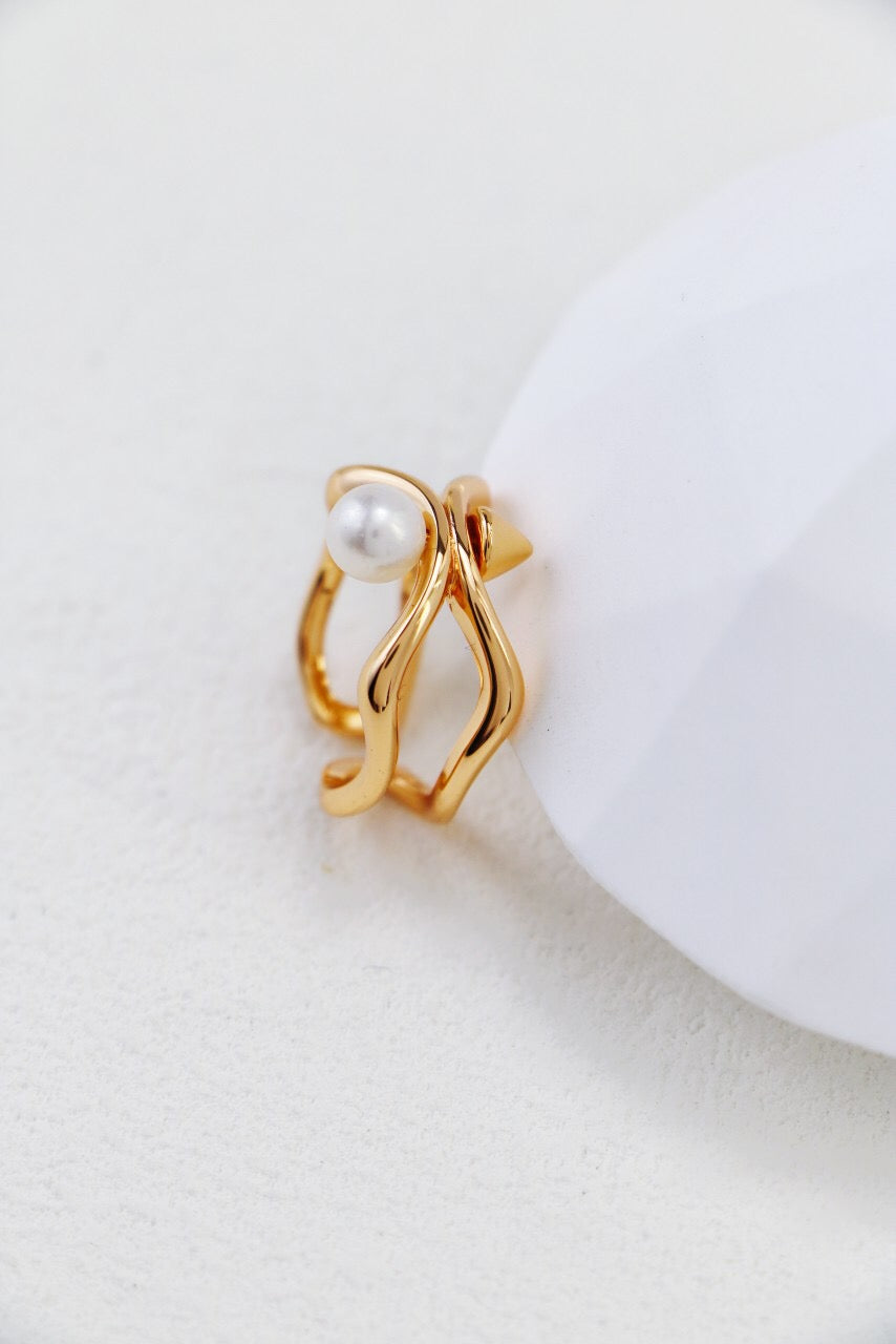 Irregular Simple Pearl Open Ring-4