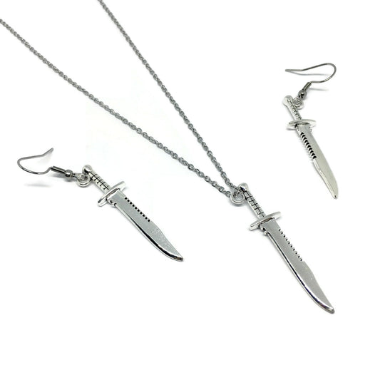 Bowie Knife Necklace & Earrings Set-0