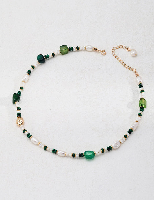 Green Agate With Pearl Beaded Necklace-0