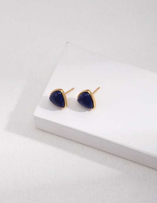 Triangular Lapis Lazuli Stud Earrings-0