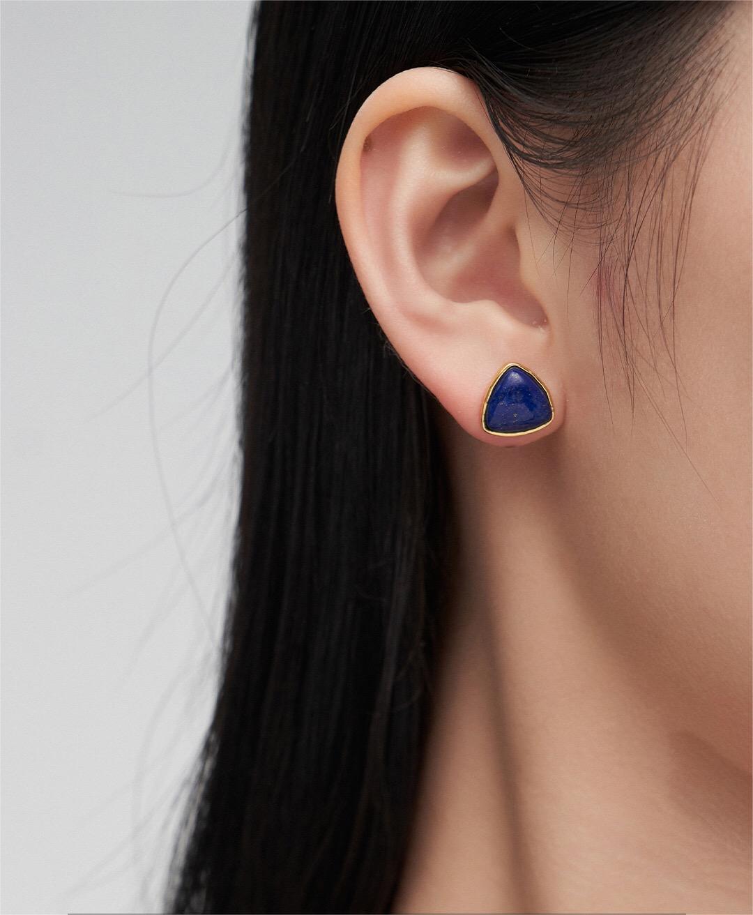 Triangular Lapis Lazuli Stud Earrings-1