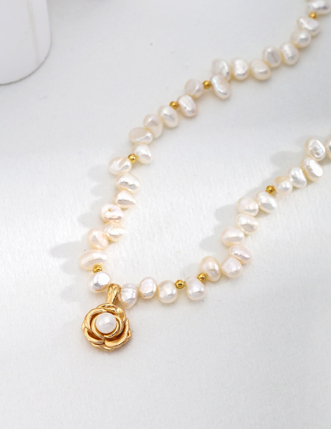 Dainty Camellia Pearl Necklace-1