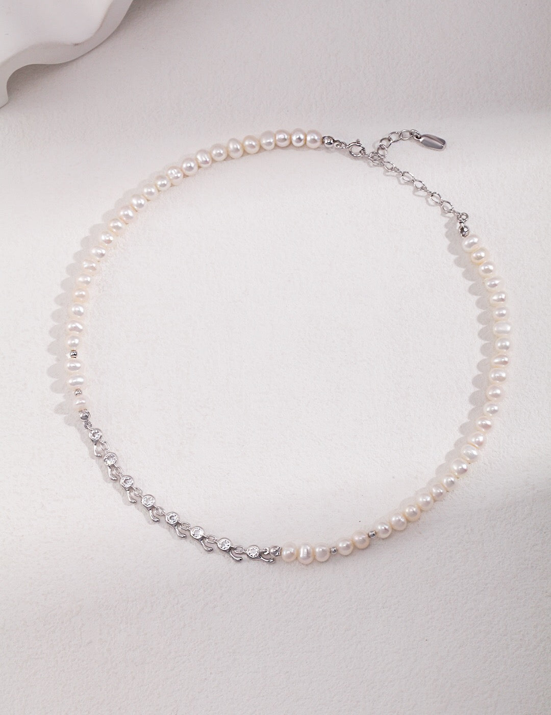 Zircon Chain Splice Natural Pearl Necklace-1