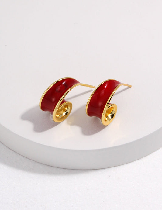 Helix Red / Gray Drip Glaze Earrings-0