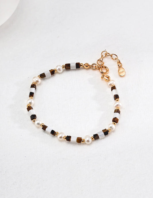 Mother Of Shell Tiger Eye Stone Bracelet-0