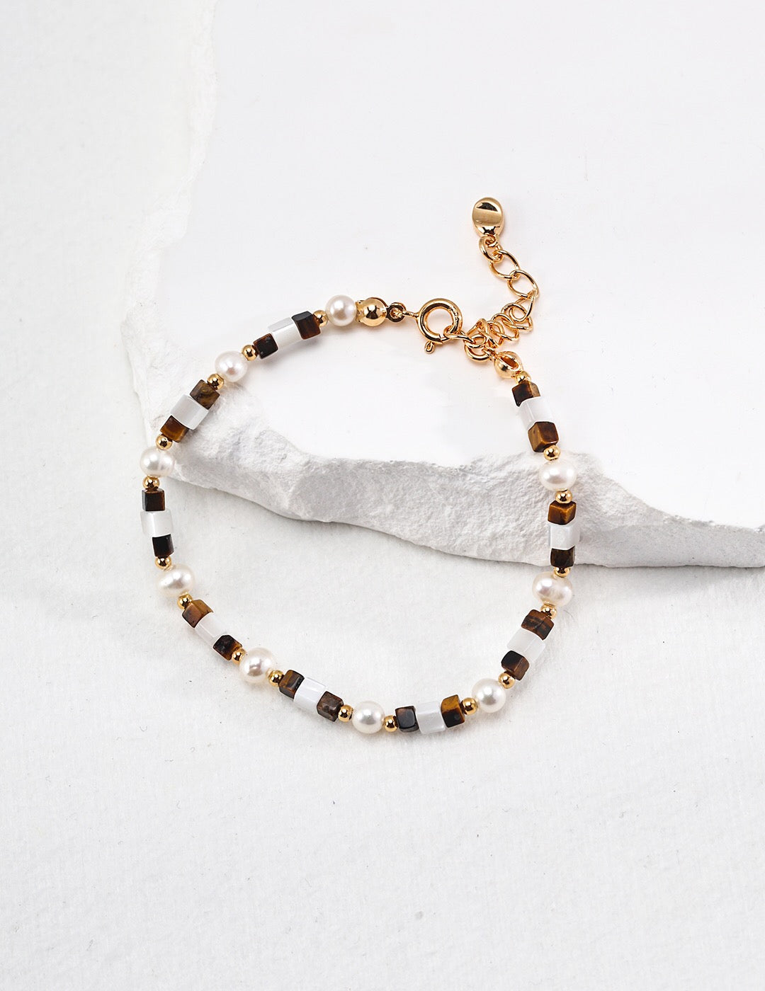 Mother Of Shell Tiger Eye Stone Bracelet-1