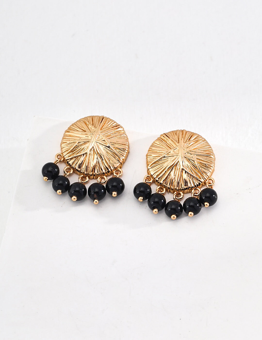 Round Black Onyx Drop Earrings-0