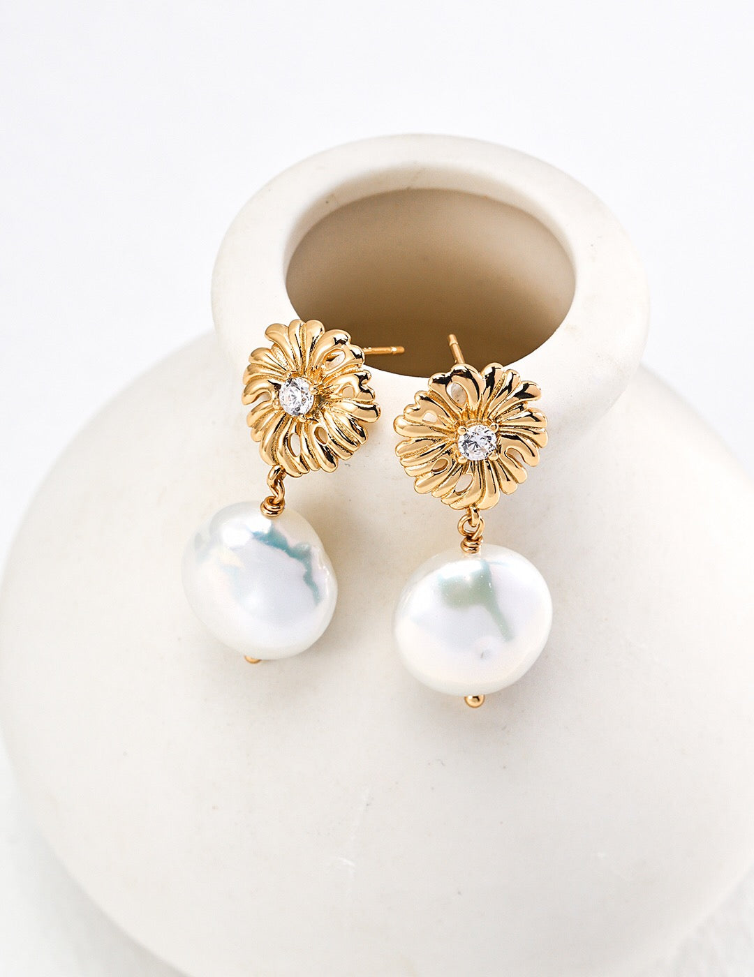 Zircon Pearl Drop Earrings-2