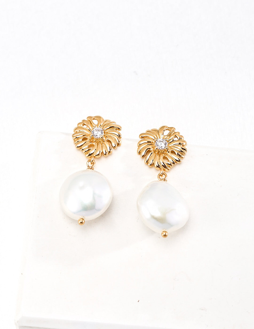 Zircon Pearl Drop Earrings-1