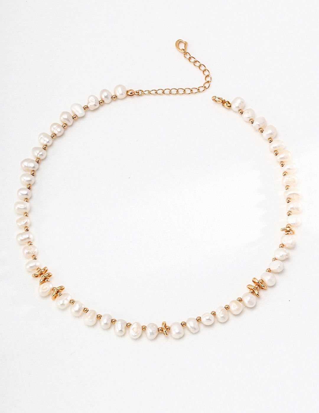 Natural Pearl With Gold Beaded Necklace-0