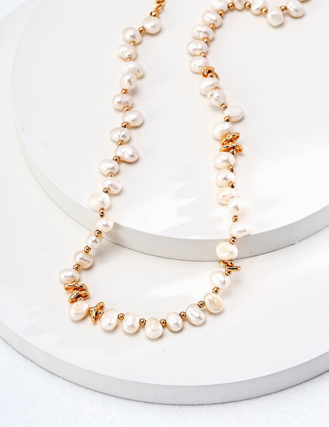 Natural Pearl With Gold Beaded Necklace-1